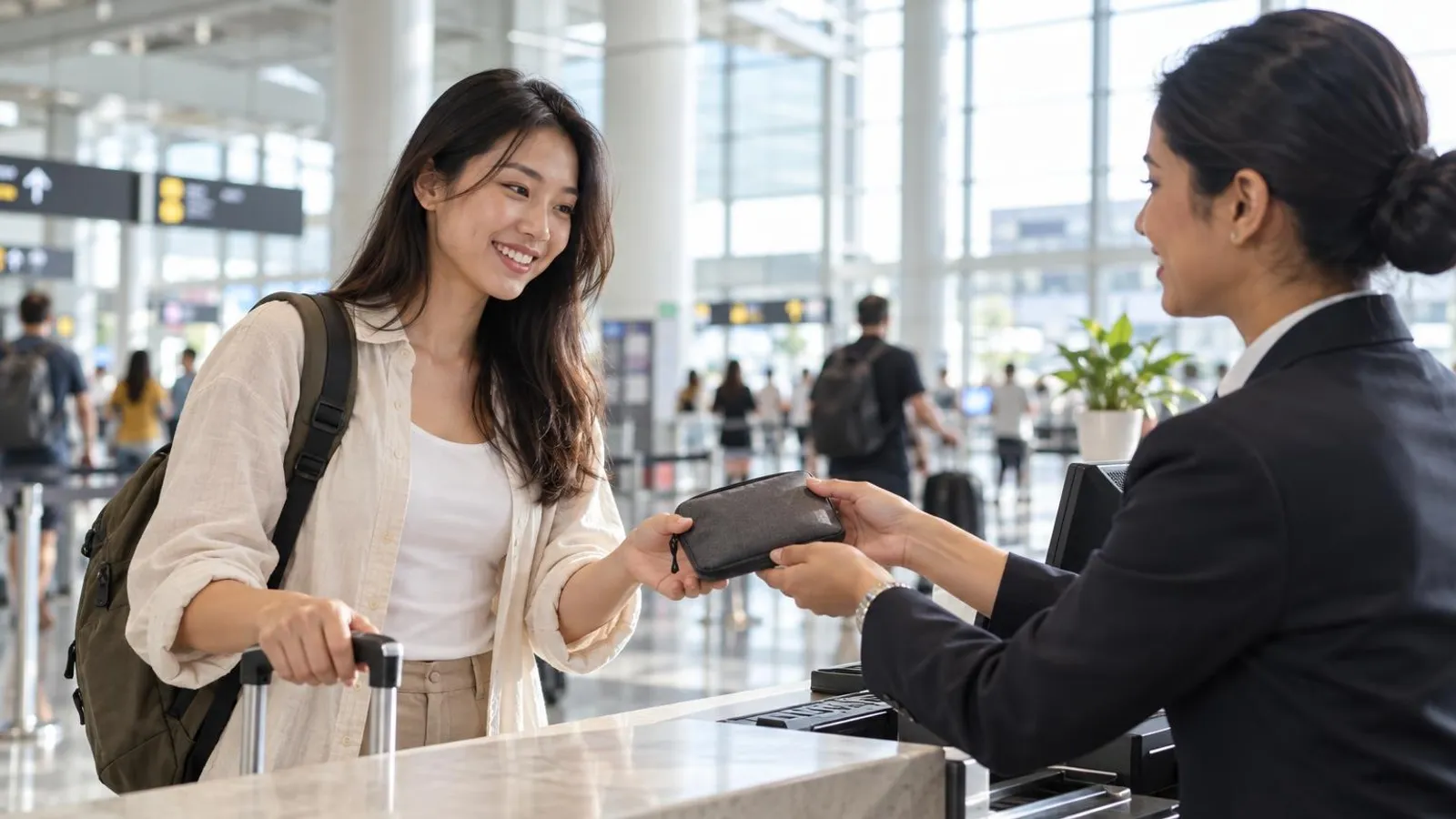 Portable Wifi Rental Services: a customer and a provider in a bright, modern setting